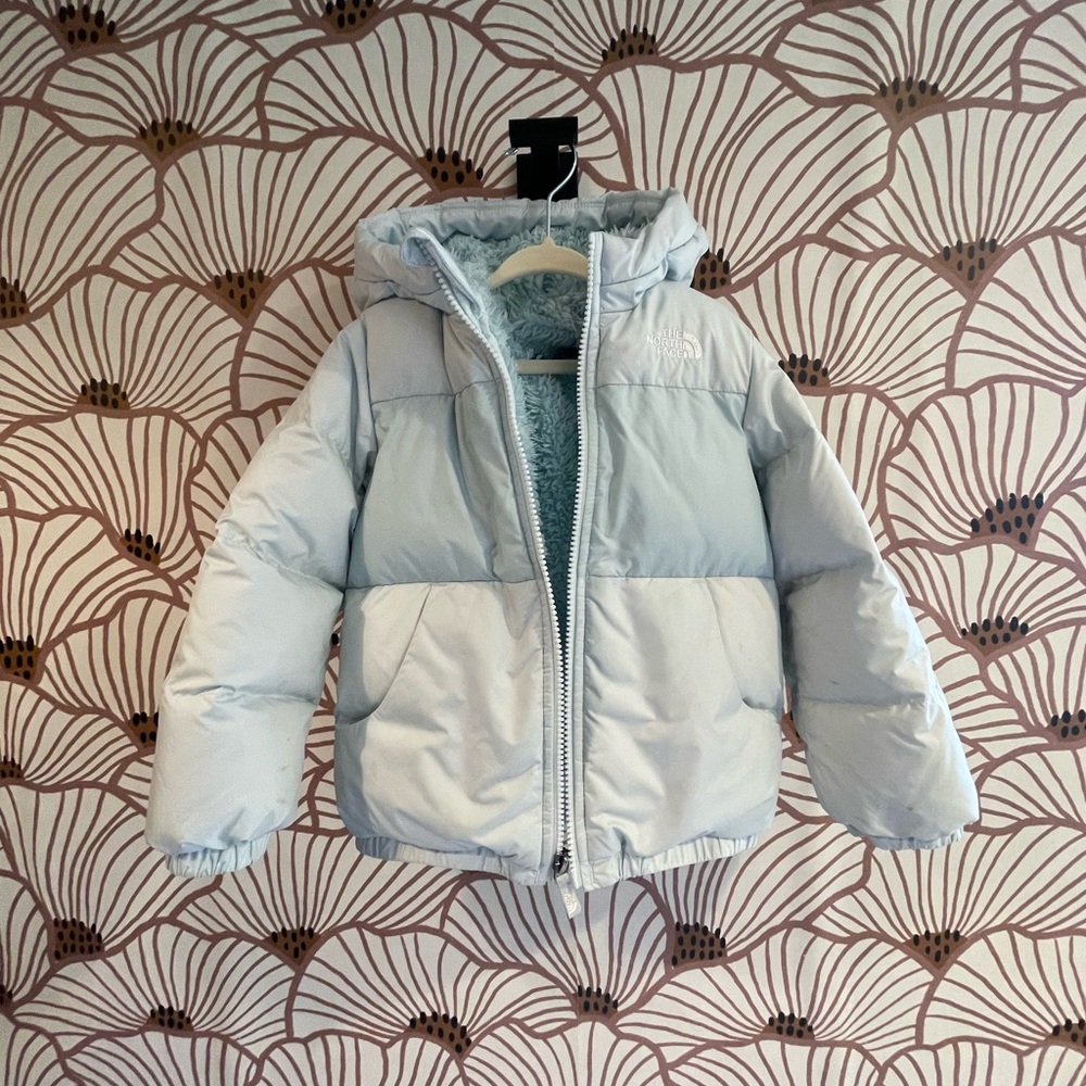 The North Face 550 Light Blue Puffer Jacket with Hood